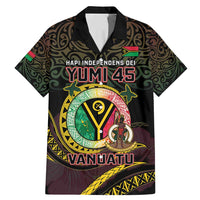Personalised Vanuatu Family Matching Mermaid Dress and Hawaiian Shirt Yumi 45th Hapi Independens Dei - Black Version LT14 Dad's Shirt - Short Sleeve Black - Polynesian Pride
