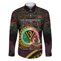 Personalised Vanuatu Family Matching Mermaid Dress and Hawaiian Shirt Yumi 45th Hapi Independens Dei - Black Version LT14 Dad's Shirt - Long Sleeve Black - Polynesian Pride