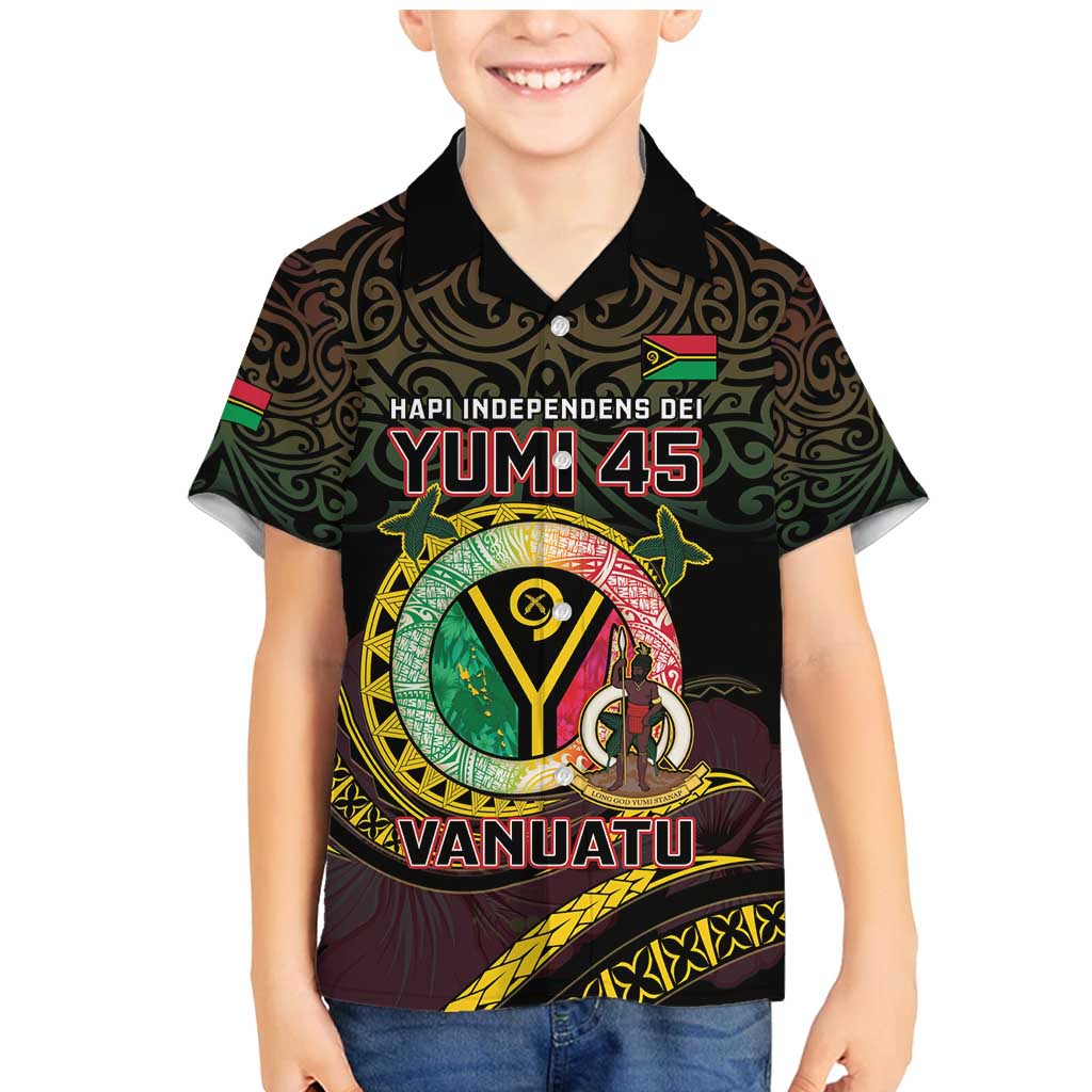Personalised Vanuatu Family Matching Mermaid Dress and Hawaiian Shirt Yumi 45th Hapi Independens Dei - Black Version LT14 Son's Shirt Black - Polynesian Pride