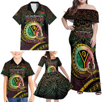Personalised Vanuatu Family Matching Off Shoulder Maxi Dress and Hawaiian Shirt Yumi 45th Hapi Independens Dei - Black Version LT14 - Polynesian Pride