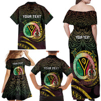 Personalised Vanuatu Family Matching Off Shoulder Maxi Dress and Hawaiian Shirt Yumi 45th Hapi Independens Dei - Black Version LT14 - Polynesian Pride