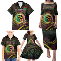 Personalised Vanuatu Family Matching Puletasi and Hawaiian Shirt Yumi 45th Hapi Independens Dei - Black Version LT14 - Polynesian Pride