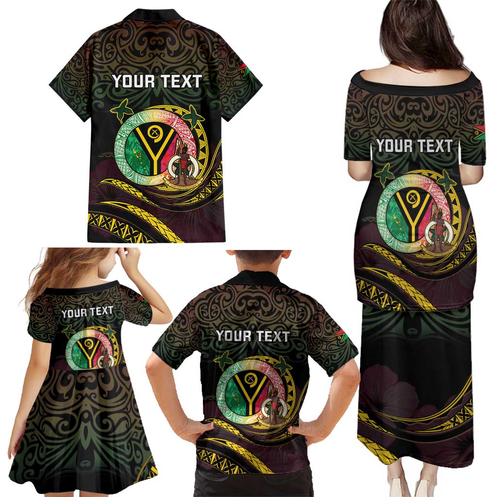 Personalised Vanuatu Family Matching Puletasi and Hawaiian Shirt Yumi 45th Hapi Independens Dei - Black Version LT14 - Polynesian Pride