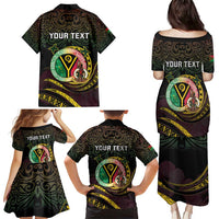 Personalised Vanuatu Family Matching Puletasi and Hawaiian Shirt Yumi 45th Hapi Independens Dei - Black Version LT14 - Polynesian Pride