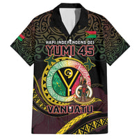Personalised Vanuatu Family Matching Puletasi and Hawaiian Shirt Yumi 45th Hapi Independens Dei - Black Version LT14 Dad's Shirt - Short Sleeve Black - Polynesian Pride