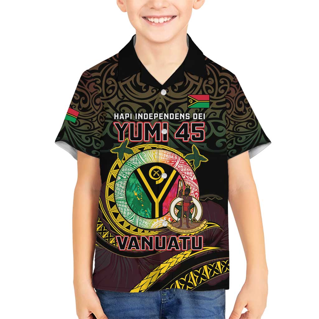 Personalised Vanuatu Family Matching Puletasi and Hawaiian Shirt Yumi 45th Hapi Independens Dei - Black Version LT14 Son's Shirt Black - Polynesian Pride