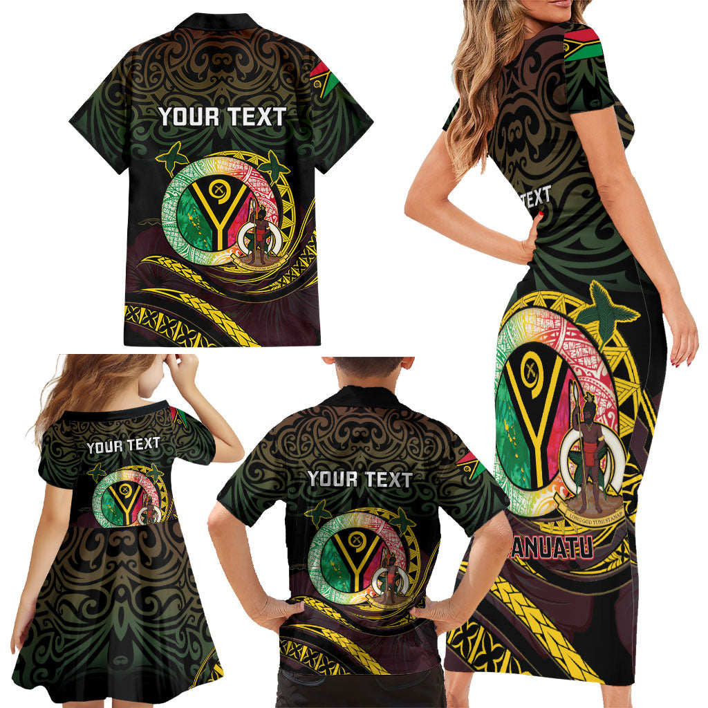 Personalised Vanuatu Family Matching Short Sleeve Bodycon Dress and Hawaiian Shirt Yumi 46th Hapi Independens Dei - Black Version LT14 - Polynesian Pride