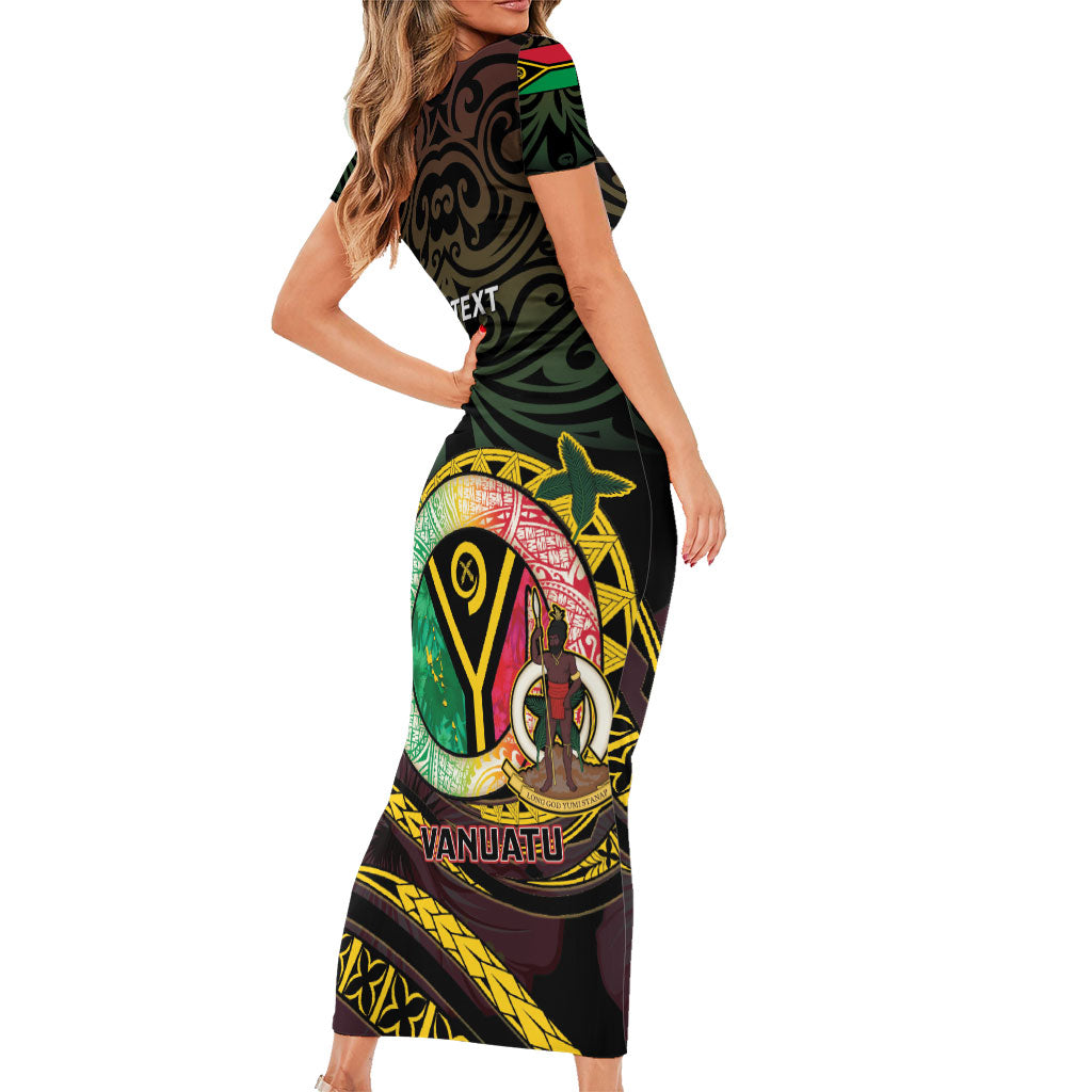 Personalised Vanuatu Family Matching Short Sleeve Bodycon Dress and Hawaiian Shirt Yumi 46th Hapi Independens Dei - Black Version LT14 - Polynesian Pride