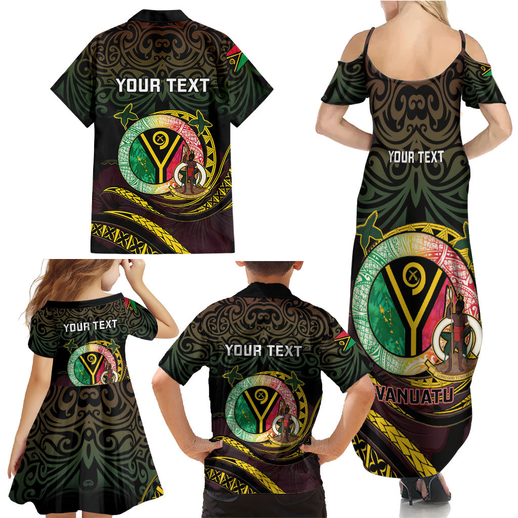 Personalised Vanuatu Family Matching Summer Maxi Dress and Hawaiian Shirt Yumi 46th Hapi Independens Dei - Black Version LT14 - Polynesian Pride