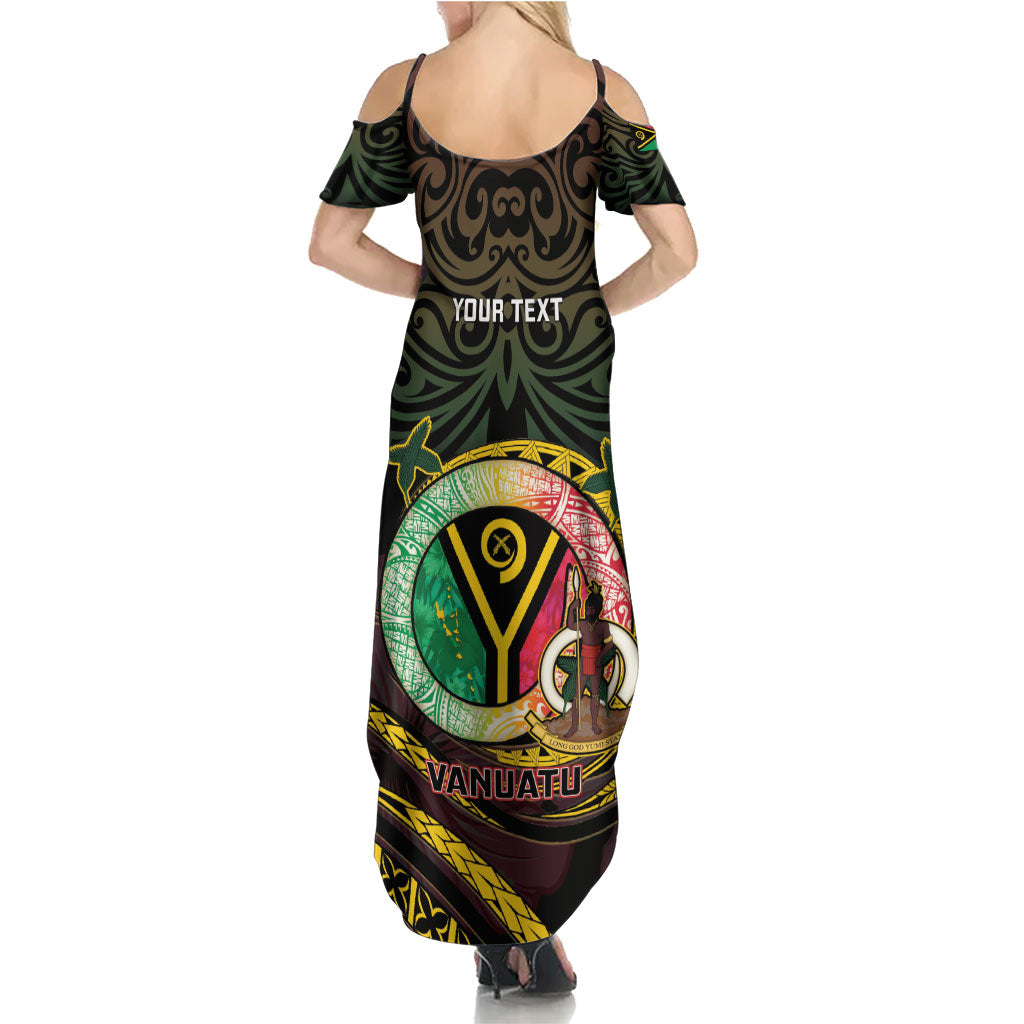 Personalised Vanuatu Family Matching Summer Maxi Dress and Hawaiian Shirt Yumi 46th Hapi Independens Dei - Black Version LT14 - Polynesian Pride