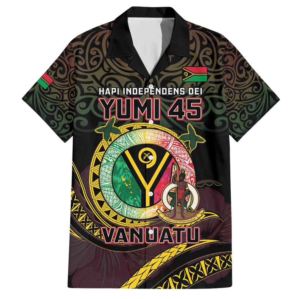 Personalised Vanuatu Hawaiian Shirt Yumi 45th Hapi Independens Dei - Black Version LT14 Black - Polynesian Pride