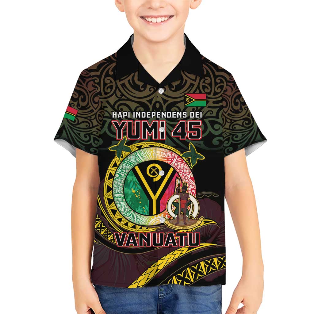 Personalised Vanuatu Hawaiian Shirt Yumi 45th Hapi Independens Dei - Black Version LT14 - Polynesian Pride