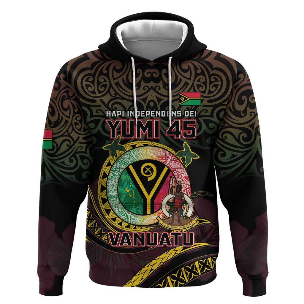 Personalised Vanuatu Hoodie Yumi 45th Hapi Independens Dei - Black Version LT14