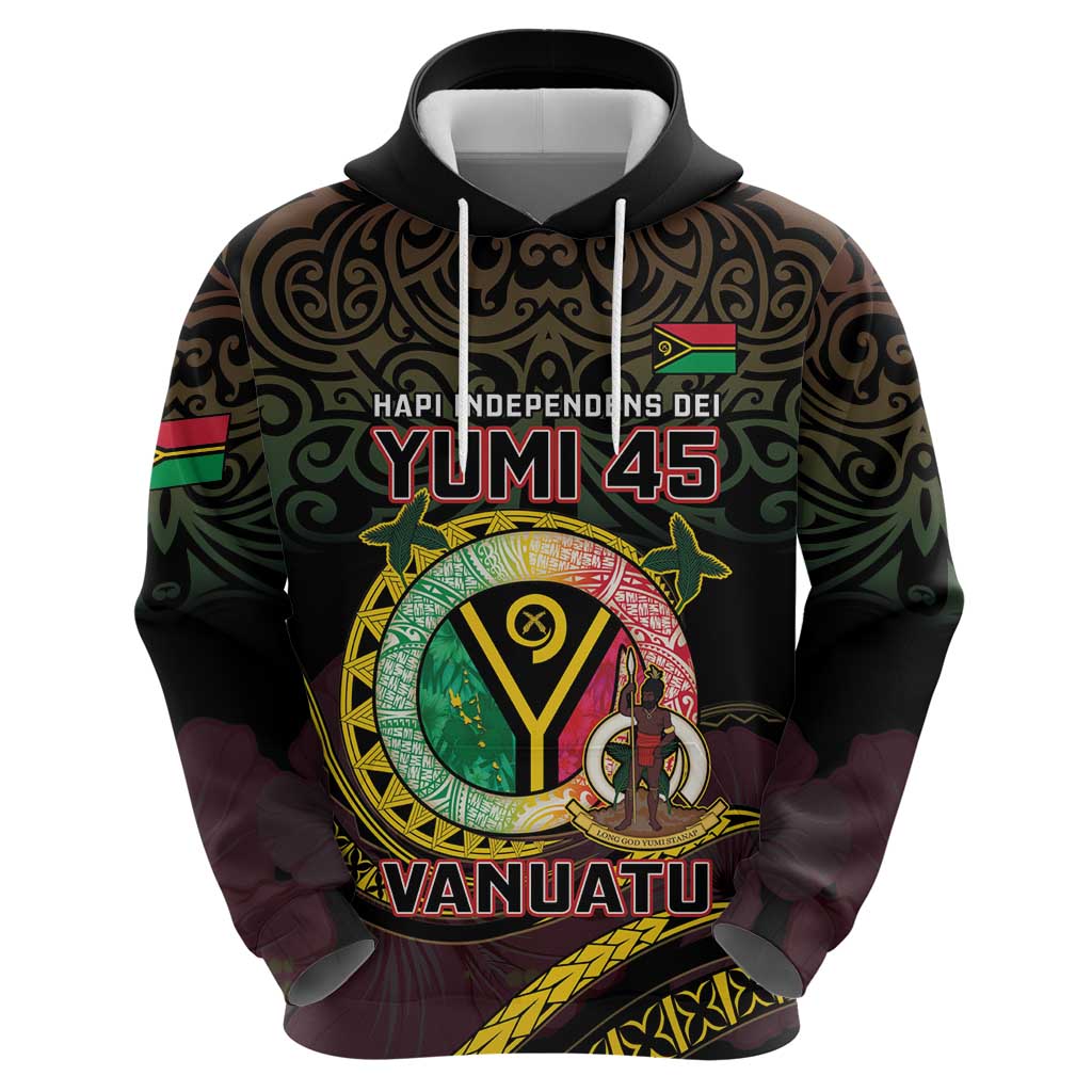 Personalised Vanuatu Hoodie Yumi 45th Hapi Independens Dei - Black Version LT14