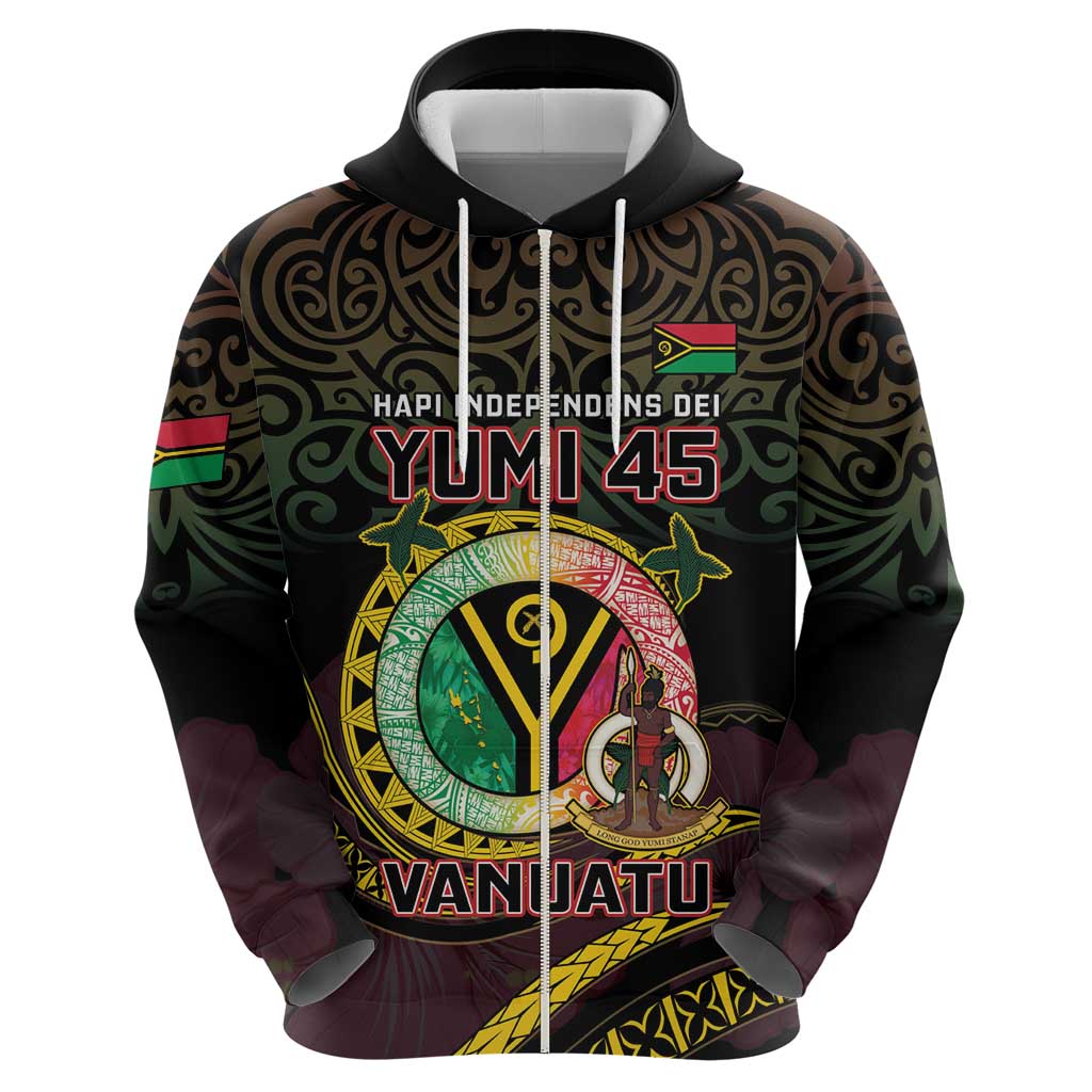 Personalised Vanuatu Hoodie Yumi 45th Hapi Independens Dei - Black Version LT14