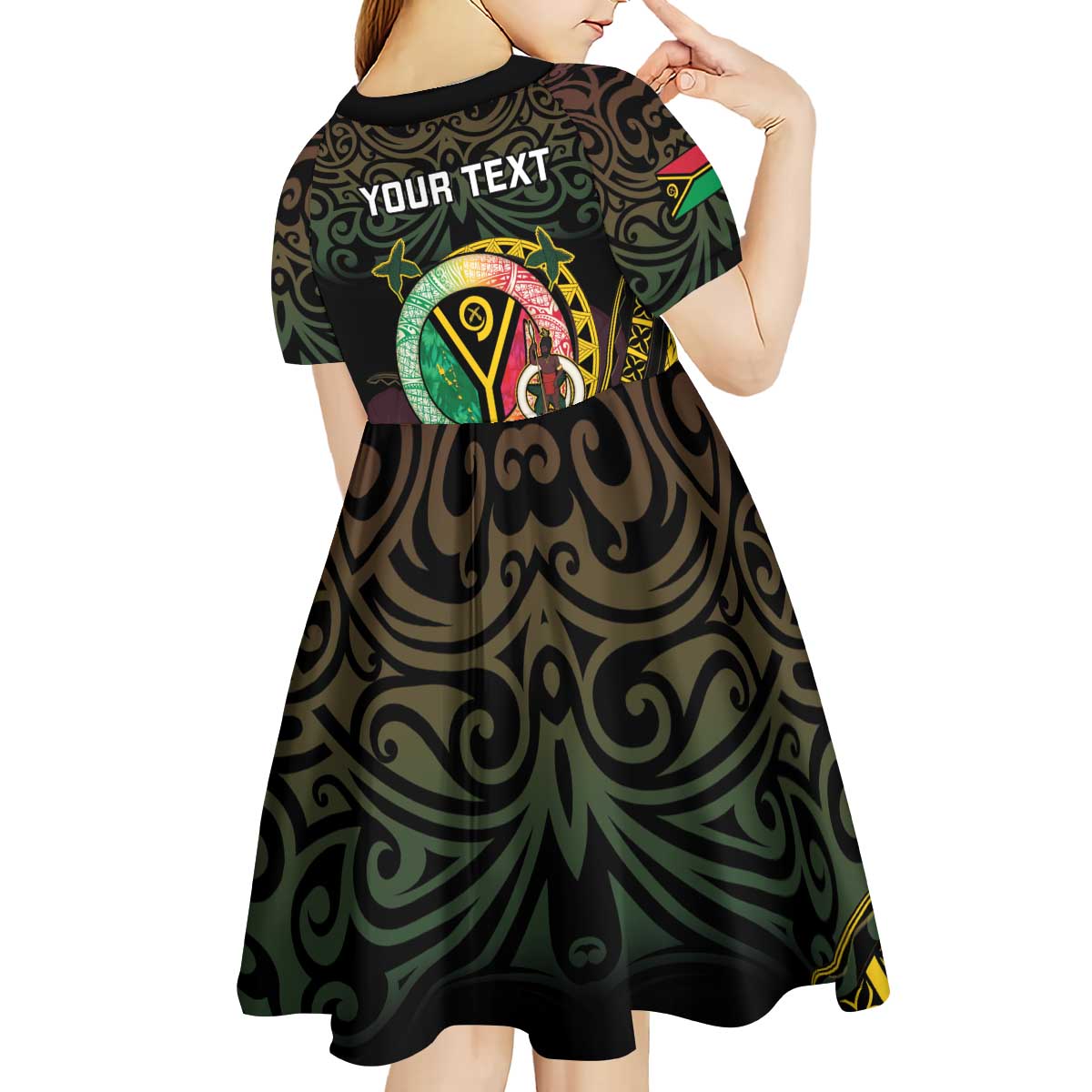 Personalised Vanuatu Kid Short Sleeve Dress Yumi 45th Hapi Independens Dei - Black Version LT14