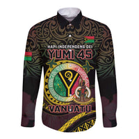 Personalised Vanuatu Long Sleeve Button Shirt Yumi 45th Hapi Independens Dei - Black Version LT14