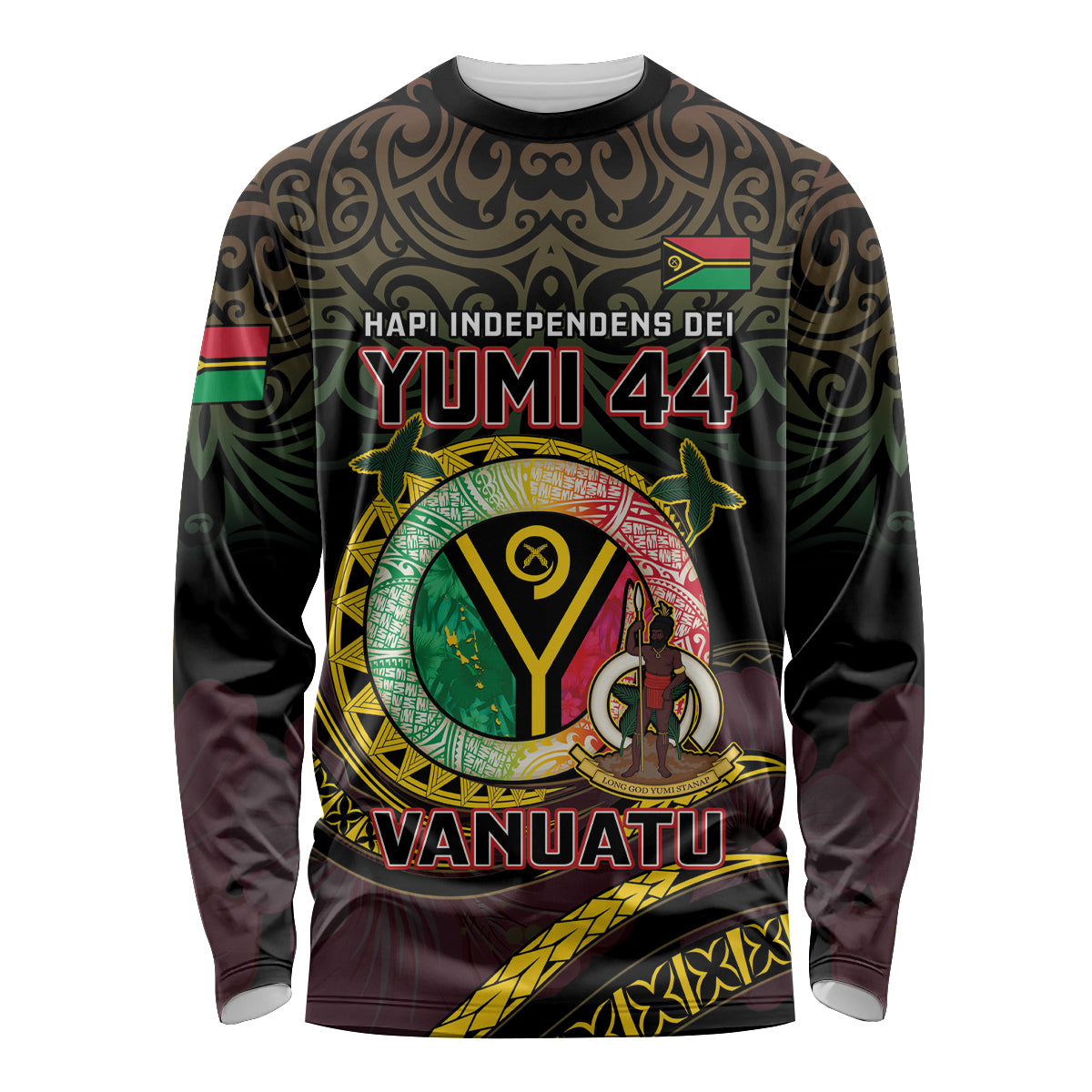 Personalised Vanuatu Long Sleeve Shirt Yumi 44 Hapi Independens Dei - Black Version