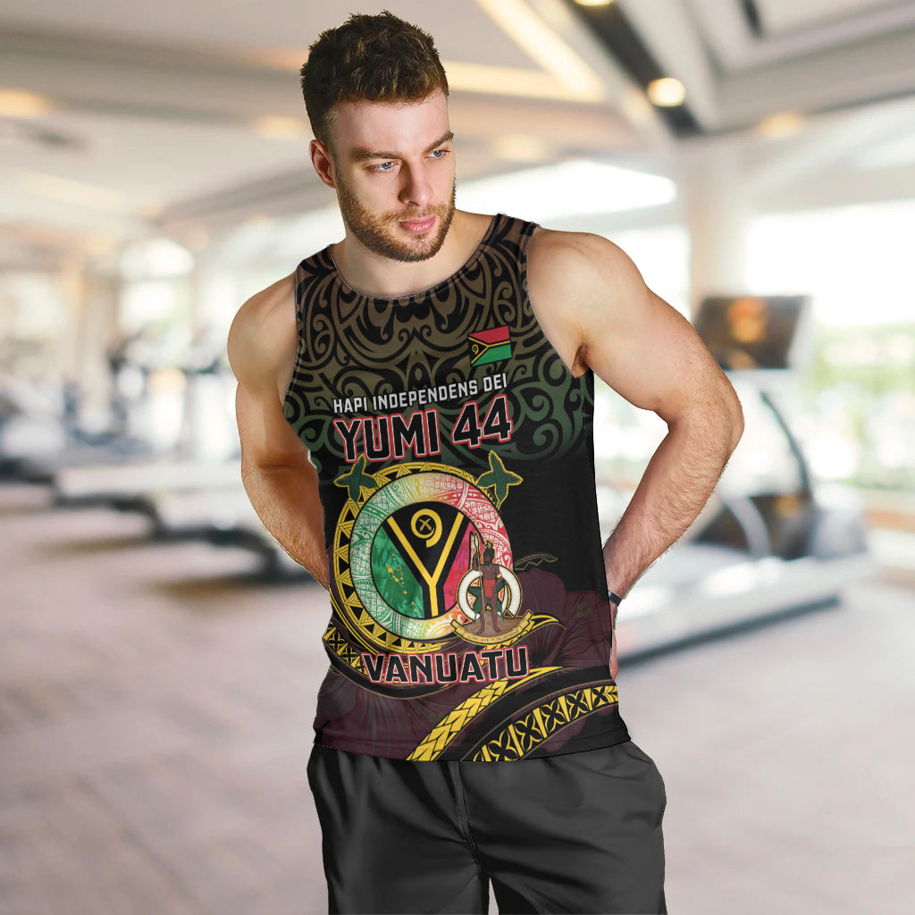 Personalised Vanuatu Men Tank Top Yumi 44 Hapi Independens Dei - Black Version