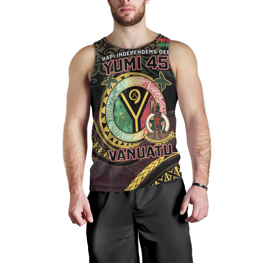 Personalised Vanuatu Men Tank Top Yumi 45th Hapi Independens Dei - Black Version LT14 - Polynesian Pride