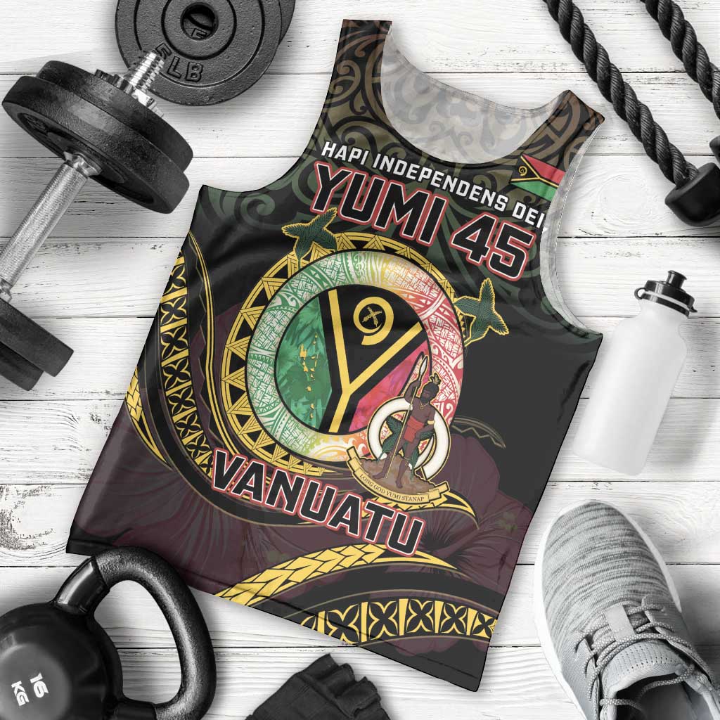 Personalised Vanuatu Men Tank Top Yumi 45th Hapi Independens Dei - Black Version LT14 - Polynesian Pride
