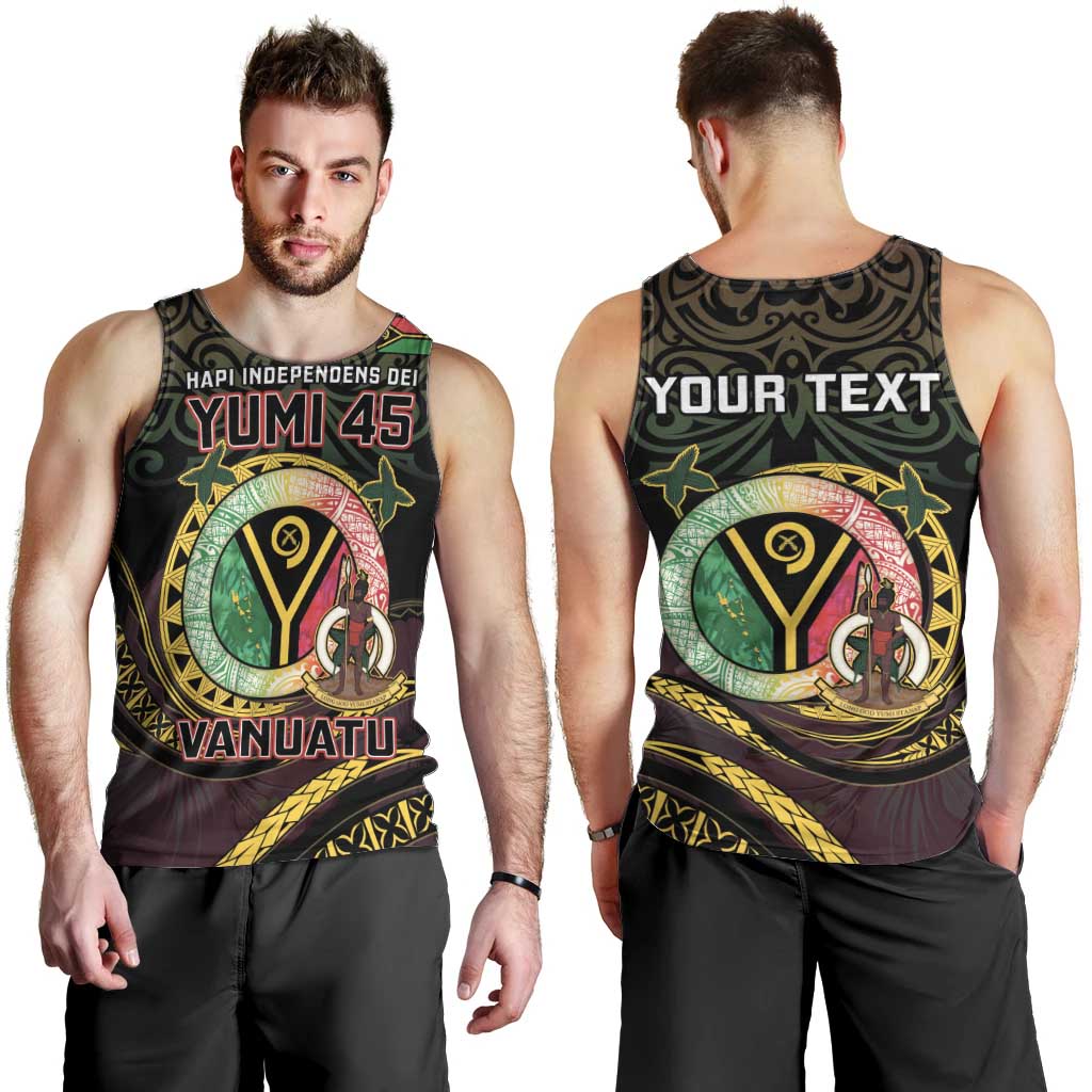 Personalised Vanuatu Men Tank Top Yumi 45th Hapi Independens Dei - Black Version LT14 - Polynesian Pride