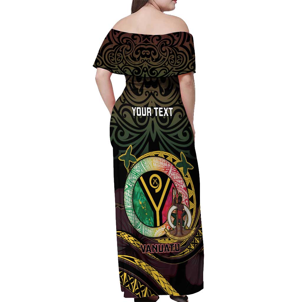 Personalised Vanuatu Off Shoulder Maxi Dress Yumi 45th Hapi Independens Dei - Black Version LT14 - Polynesian Pride