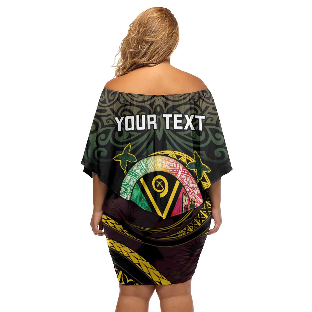Personalised Vanuatu Off Shoulder Short Dress Yumi 45th Hapi Independens Dei - Black Version LT14 - Polynesian Pride