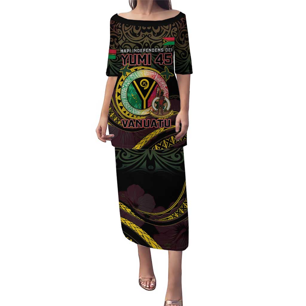 Personalised Vanuatu Puletasi Yumi 45th Hapi Independens Dei - Black Version LT14 Long Dress Black - Polynesian Pride