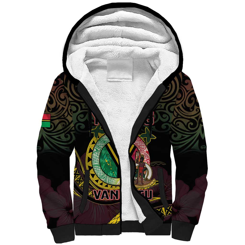 Personalised Vanuatu Sherpa Hoodie Yumi 45th Hapi Independens Dei - Black Version LT14 Unisex Black - Polynesian Pride