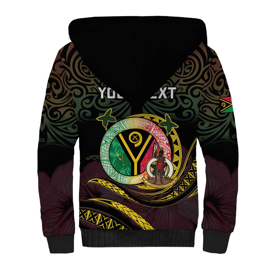 Personalised Vanuatu Sherpa Hoodie Yumi 45th Hapi Independens Dei - Black Version LT14 - Polynesian Pride