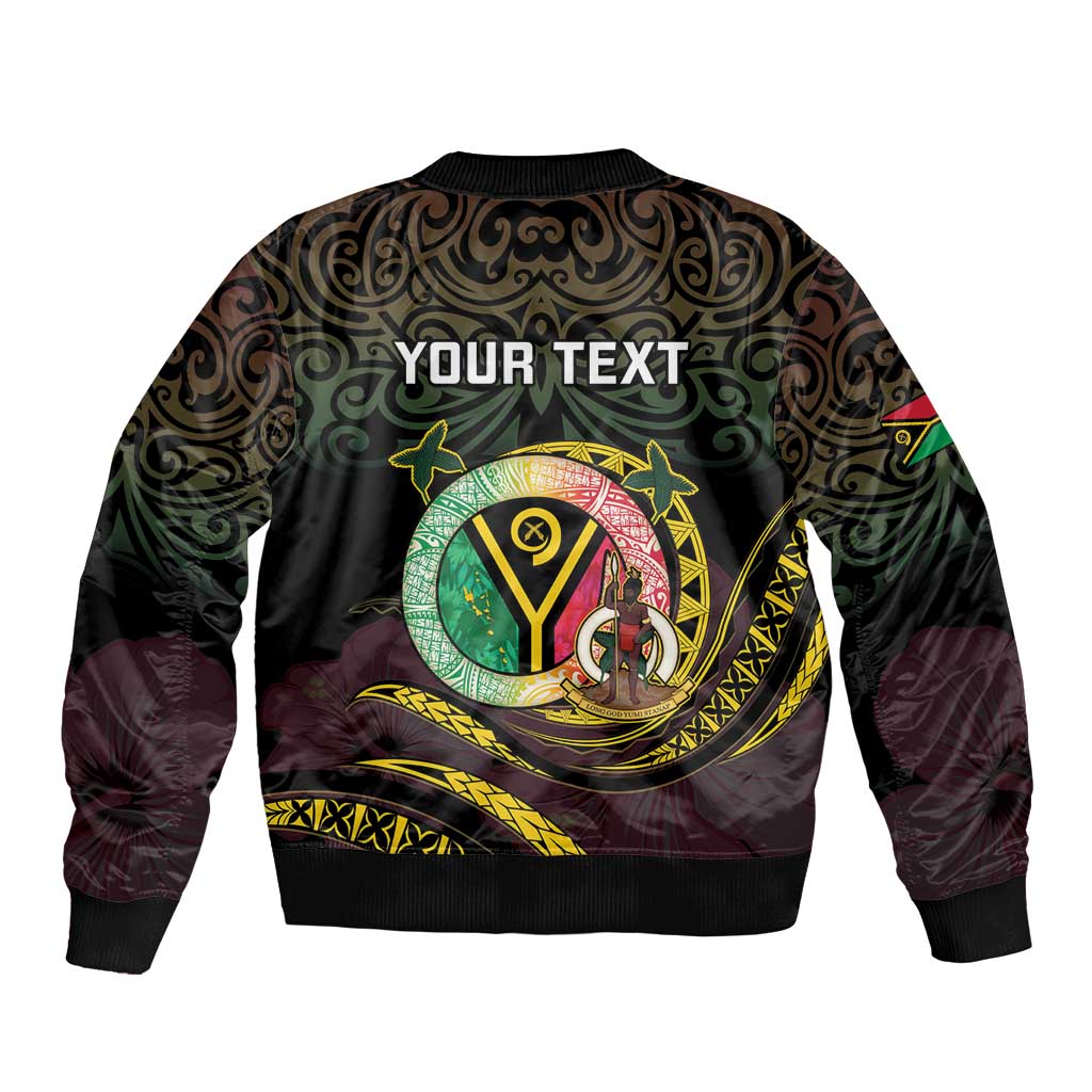 Personalised Vanuatu Sleeve Zip Bomber Jacket Yumi 45th Hapi Independens Dei - Black Version LT14 - Polynesian Pride