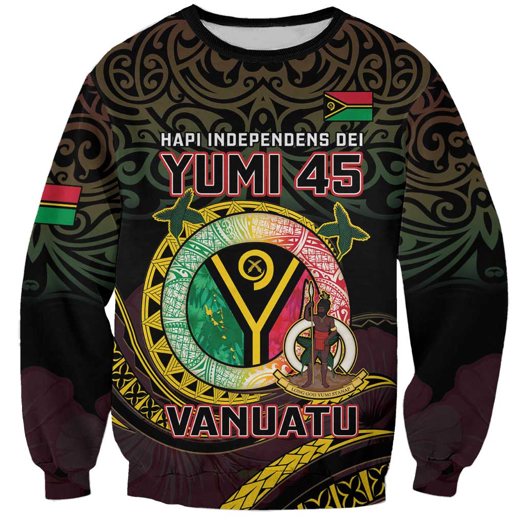 Personalised Vanuatu Sweatshirt Yumi 45th Hapi Independens Dei - Black Version LT14 Unisex Black - Polynesian Pride