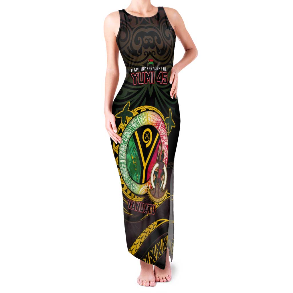 Personalised Vanuatu Tank Maxi Dress Yumi 45th Hapi Independens Dei - Black Version LT14 Women Black - Polynesian Pride