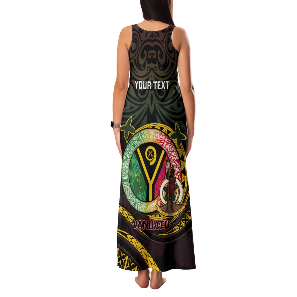 Personalised Vanuatu Tank Maxi Dress Yumi 45th Hapi Independens Dei - Black Version LT14 - Polynesian Pride