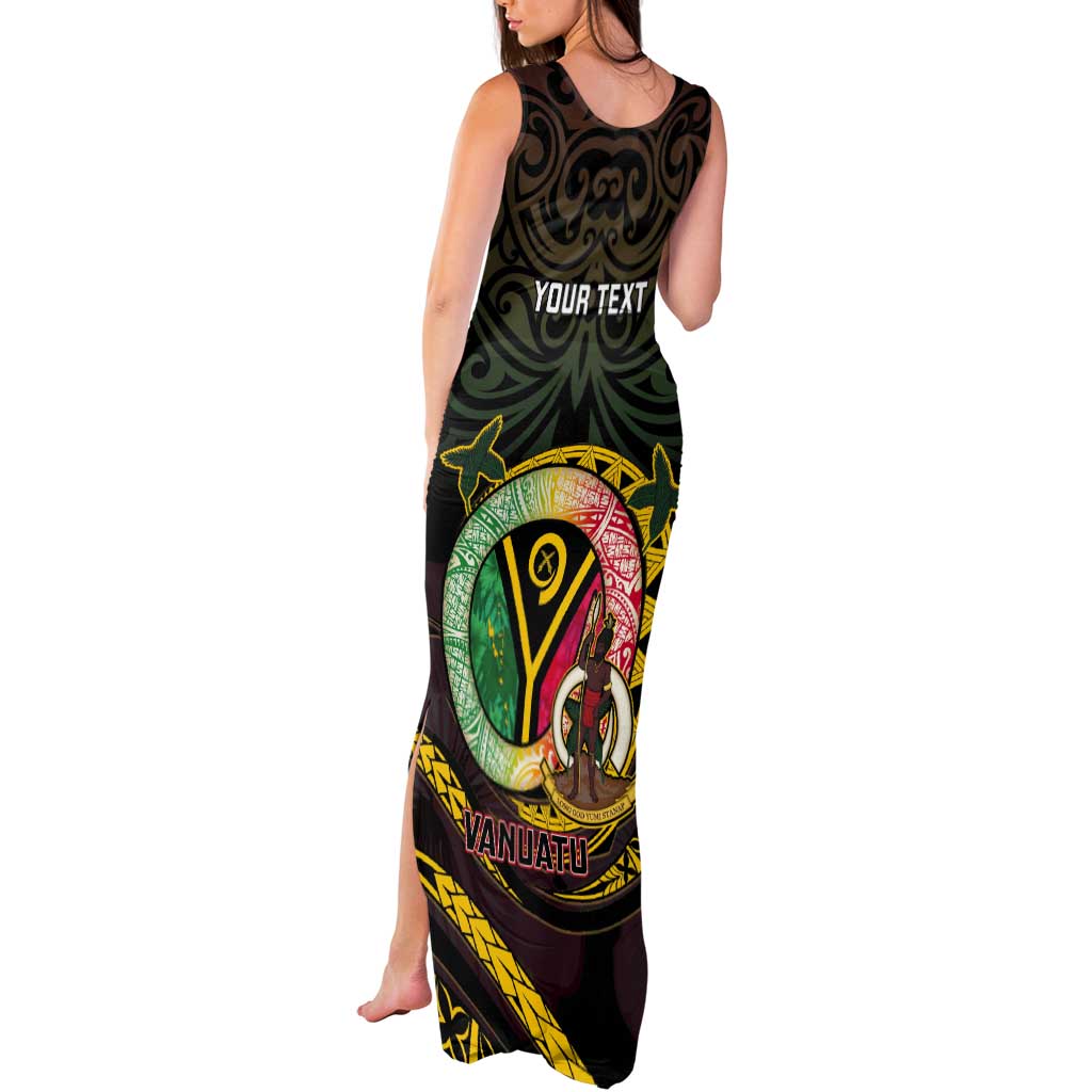 Personalised Vanuatu Tank Maxi Dress Yumi 45th Hapi Independens Dei - Black Version LT14 - Polynesian Pride