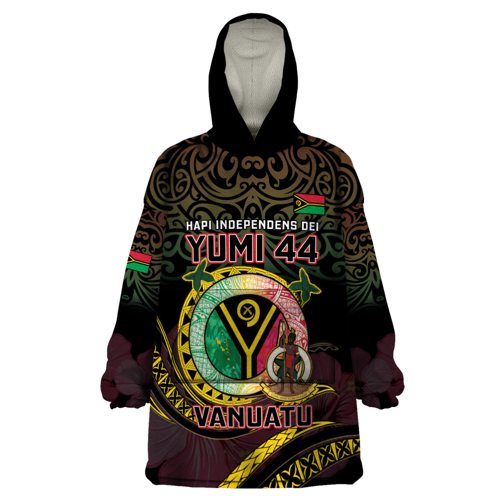 Personalised Vanuatu Wearable Blanket Hoodie Yumi 44 Hapi Independens Dei - Black Version