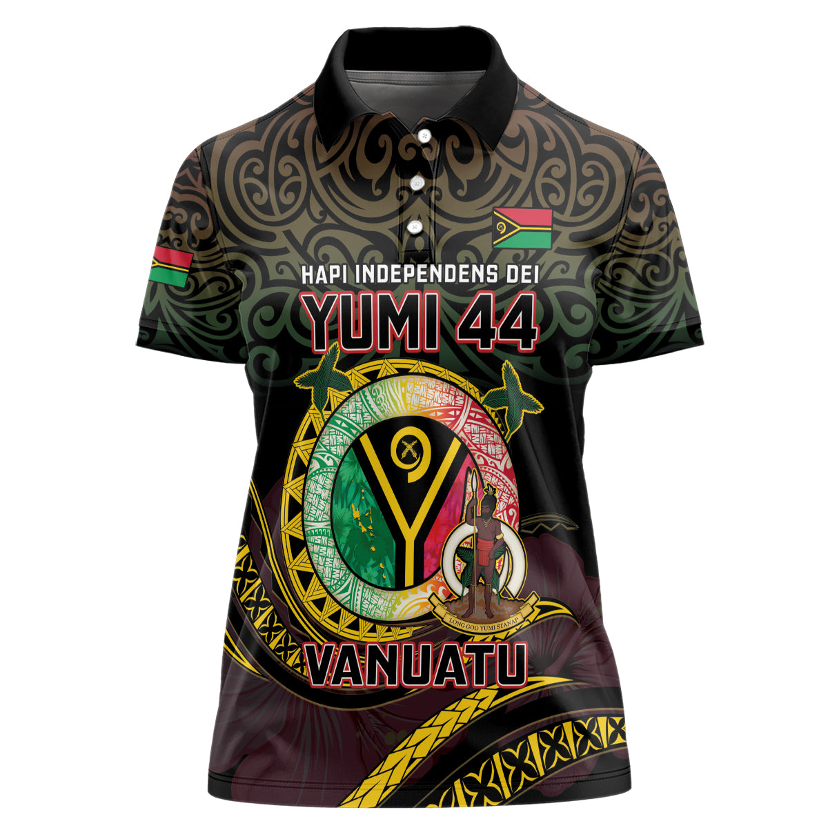 Personalised Vanuatu Women Polo Shirt Yumi 44 Hapi Independens Dei - Black Version