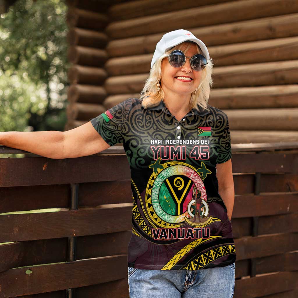 Personalised Vanuatu Women Polo Shirt Yumi 45th Hapi Independens Dei - Black Version LT14