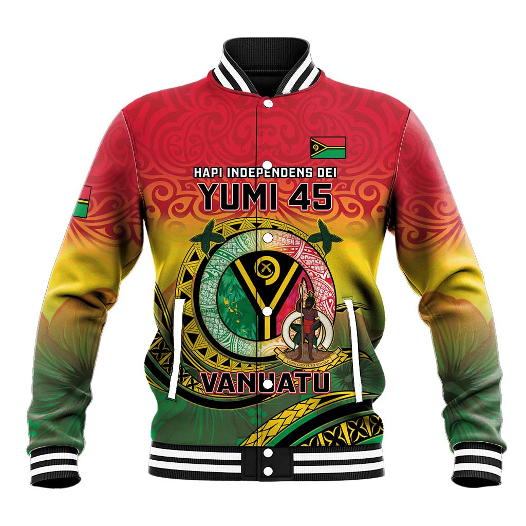Personalised Vanuatu Baseball Jacket Yumi 45th Hapi Independens Dei - Reggae Version LT14 Unisex Reggae - Polynesian Pride