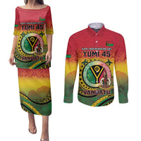 Personalised Vanuatu Couples Matching Puletasi and Long Sleeve Button Shirt Yumi 45th Hapi Independens Dei - Reggae Version LT14 Reggae - Polynesian Pride