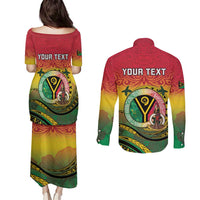 Personalised Vanuatu Couples Matching Puletasi and Long Sleeve Button Shirt Yumi 45th Hapi Independens Dei - Reggae Version LT14 - Polynesian Pride