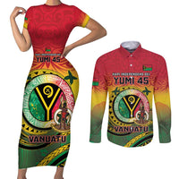 Personalised Vanuatu Couples Matching Short Sleeve Bodycon Dress and Long Sleeve Button Shirt Yumi 45th Hapi Independens Dei - Reggae Version LT14 Reggae - Polynesian Pride