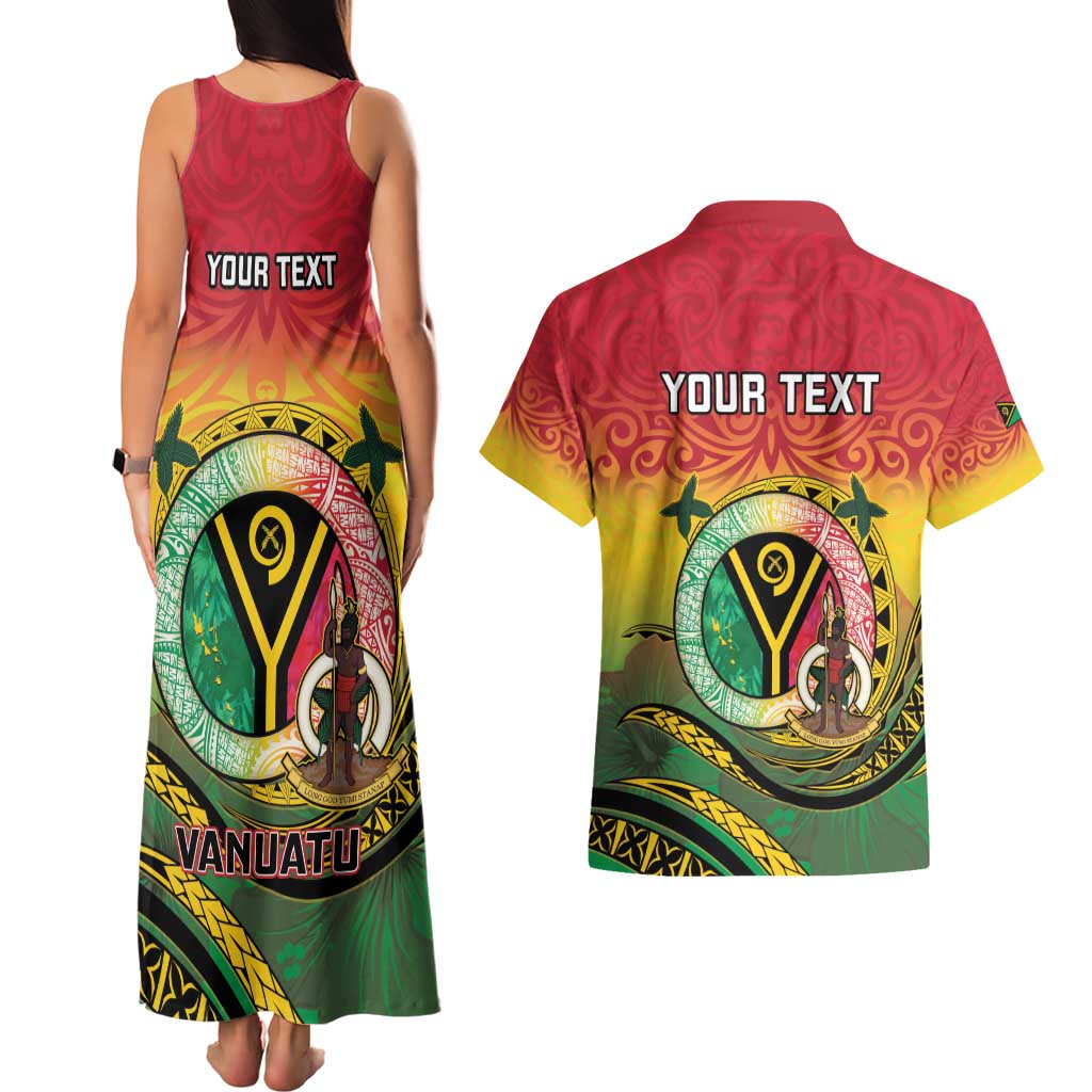 Personalised Vanuatu Couples Matching Tank Maxi Dress and Hawaiian Shirt Yumi 45th Hapi Independens Dei - Reggae Version LT14 - Polynesian Pride