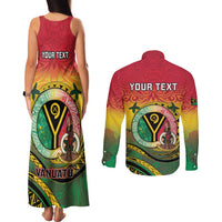 Personalised Vanuatu Couples Matching Tank Maxi Dress and Long Sleeve Button Shirt Yumi 45th Hapi Independens Dei - Reggae Version LT14 - Polynesian Pride