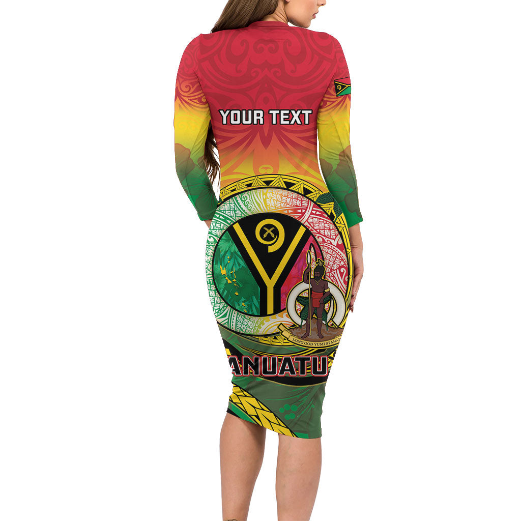 Personalised Vanuatu Family Matching Long Sleeve Bodycon Dress and Hawaiian Shirt Yumi 46th Hapi Independens Dei - Reggae Version LT14 - Polynesian Pride