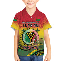 Personalised Vanuatu Family Matching Long Sleeve Bodycon Dress and Hawaiian Shirt Yumi 46th Hapi Independens Dei - Reggae Version LT14 Son's Shirt Reggae - Polynesian Pride