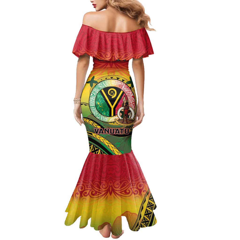 Personalised Vanuatu Family Matching Mermaid Dress and Hawaiian Shirt Yumi 45th Hapi Independens Dei - Reggae Version LT14 - Polynesian Pride