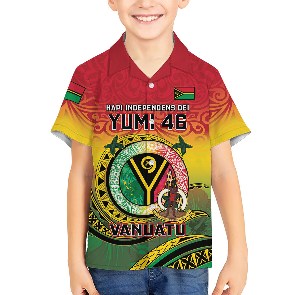 Personalised Vanuatu Family Matching Off The Shoulder Long Sleeve Dress and Hawaiian Shirt Yumi 46th Hapi Independens Dei - Reggae Version LT14 Son's Shirt Reggae - Polynesian Pride