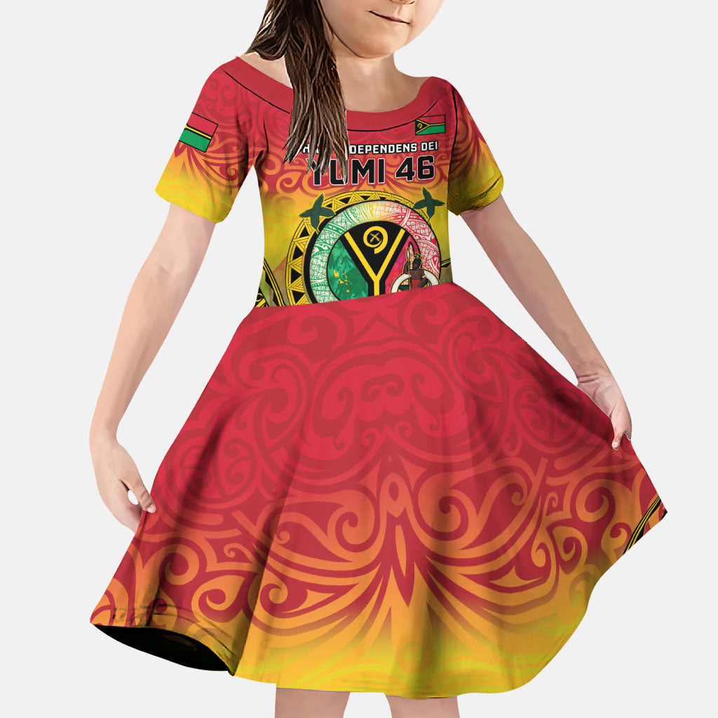 Personalised Vanuatu Family Matching Off Shoulder Maxi Dress and Hawaiian Shirt Yumi 46th Hapi Independens Dei - Reggae Version LT14 Daughter's Dress Reggae - Polynesian Pride